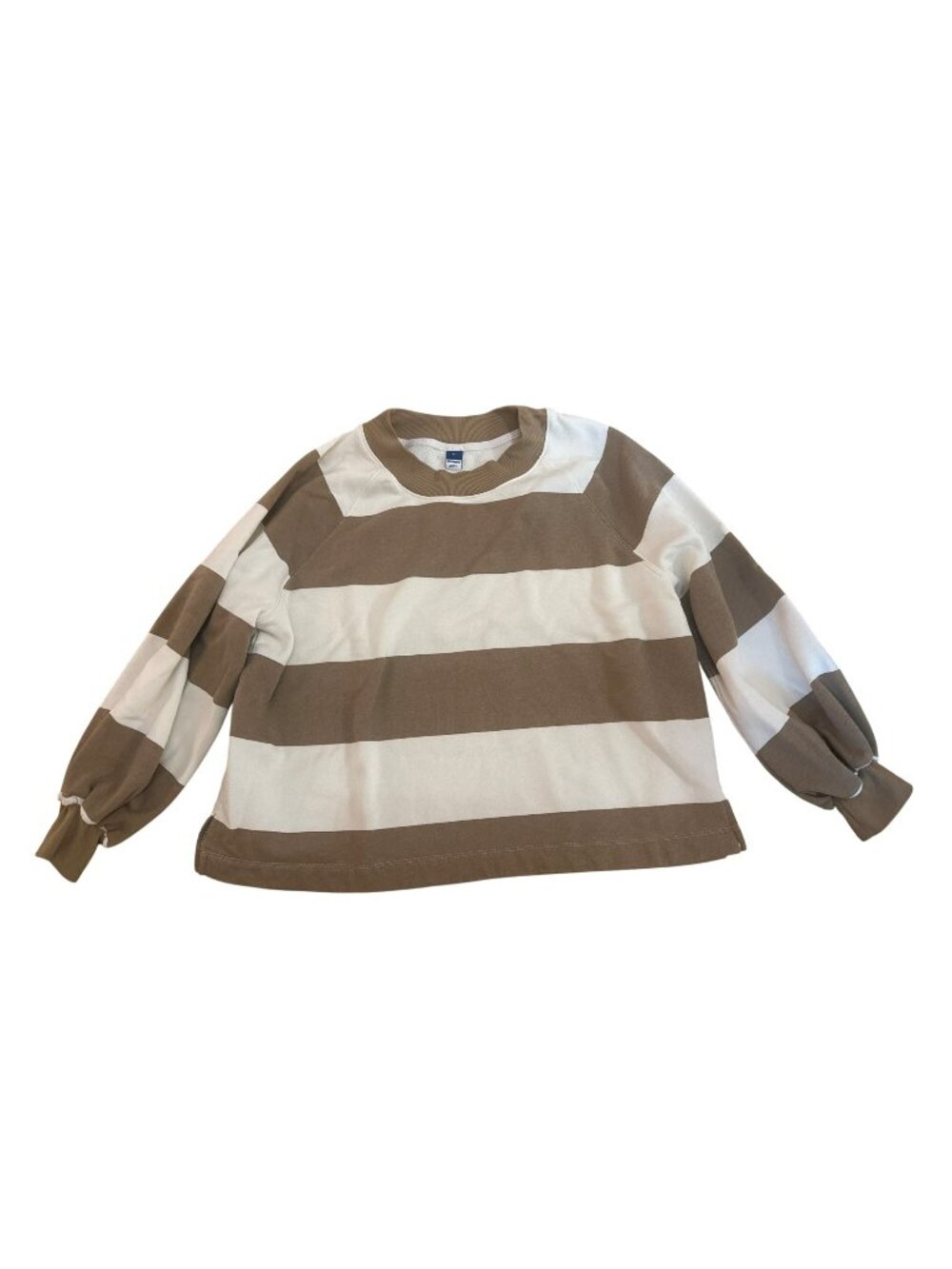 Old Navy Womens Sweatshirt Medium Brown & White Striped Pullover Cozy Fall